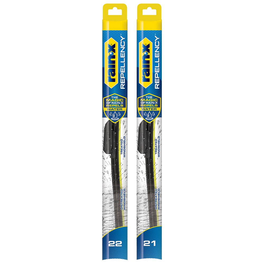 Rain-X front packaging showing included 22" and 21" blades and benefits