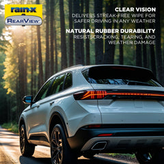 Rain-X blade mounted on hatchback rear window providing clear view