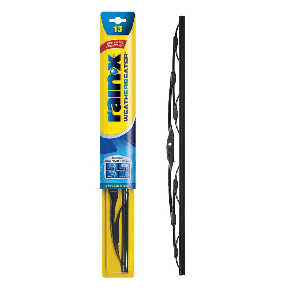 Rain‑X WeatherBeater front packaging showing 13 inch blade and adapter offering dependable visibility