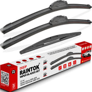 Raintok front packaging showing the complete 3-pack wiper set and easy install benefit