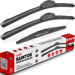Raintok front packaging showing the complete 3-pack wiper set and easy install benefit