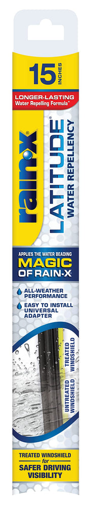 Rain-X front packaging showing the 15-inch blade and features for clearer visibility