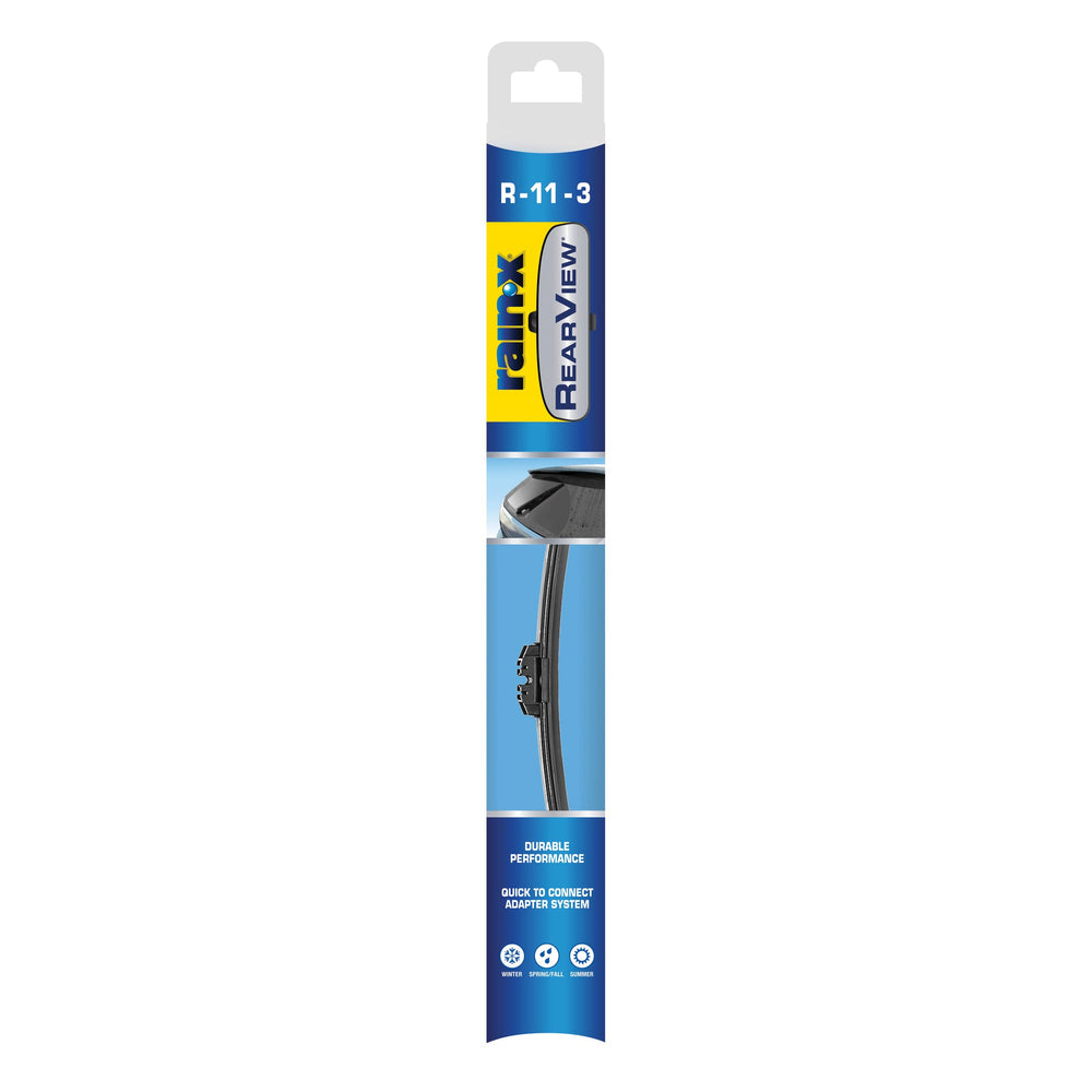 Rain‑X front packaging showing rear wiper blade and brand for quick identification and fit