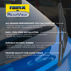 Rain‑X closeup of natural rubber squeegee highlighting durable streak‑free wiping