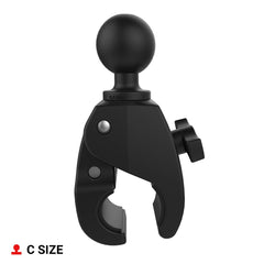 RAM MOUNTS clamp attached to round rail demonstrating stable grip