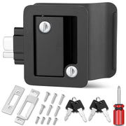 Ramkle front view of black RV lock showing solid paddle and durable finish, secure replacement