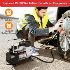 Ranallto air compressor close-up with gauge showing fast tire inflation advantage