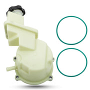 RANSOTO power steering reservoir front view showing mounting points and benefits