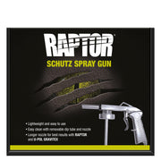 RAPTOR spray gun front view showing threaded mount and ergonomic grip for easy control