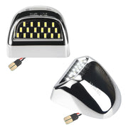 RAVSOFT front view of license plate light pair showing chrome housing and LED array, improving visibility
