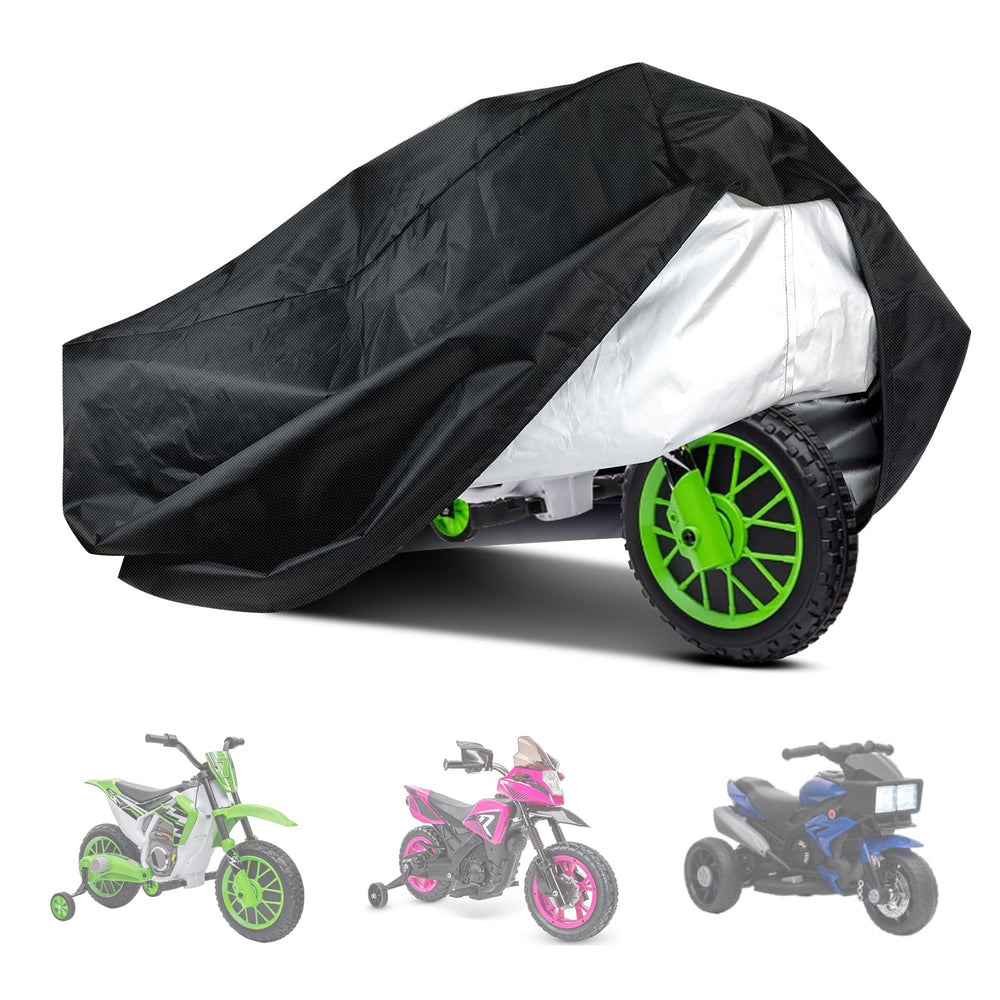 Raweao front view of cover on toddler motorcycle showing full protection benefit