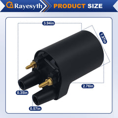 Rayesyth ignition coil close-up showing terminals and corrosion-resistant finish benefit