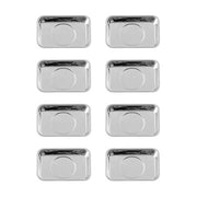 Rechabite front view of eight stainless steel trays showing organized parts benefit