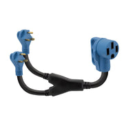 RecPro front view showing 50A outlet and two 30A plugs for flexible power