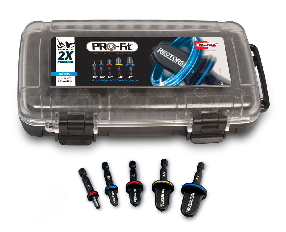 RectorSeal kit front layout showing all five color-coded bits for fast selection