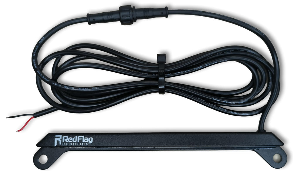 Red Flag Robotics front view of license plate light showing compact fit and clear illumination benefit