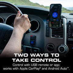 REDARC app screen on smartphone for real‑time gain control and mode selection while driving
