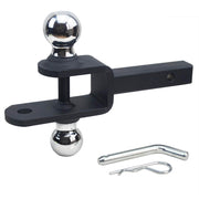 REDTEE front view of hitch assembly showing dual ball design and included pin for quick setup