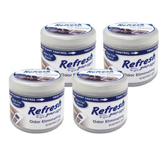 Refresh Your Car front view of four 4.5 oz gel cans showing compact design benefit