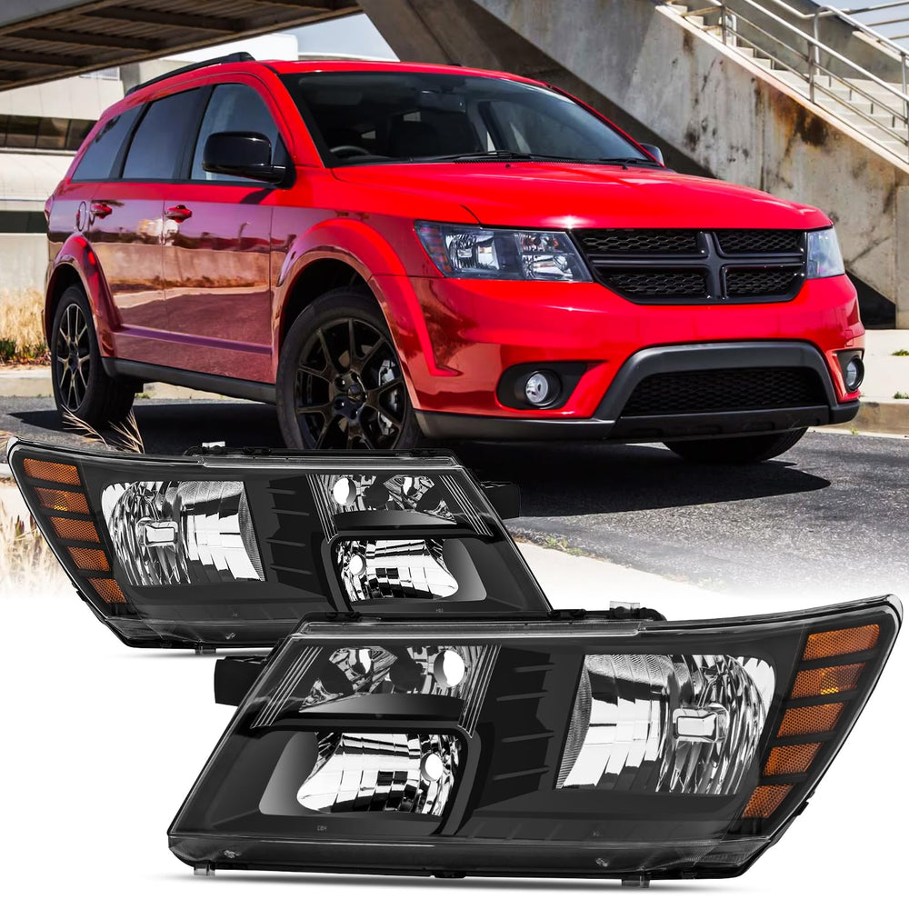 Reinko black headlight pair front view showing clean OEM fit and improved appearance