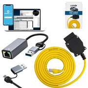 Reloot ENET cable front view showing robust build and adapters for reliable coding