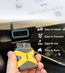 Remote2program connected to smartphone app showing guided programming steps and convenience