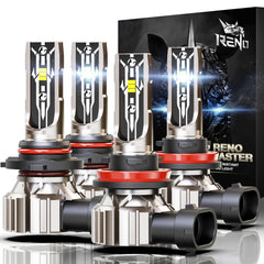 RENO front view of 4-piece bulb kit showing clean packaging and contents benefit visibility
