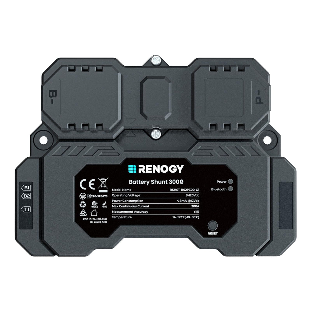 Renogy front view of shunt showing compact form and easy mounting benefit