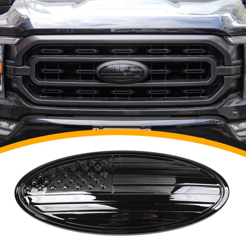 RERPRO front grille emblem cover showing American Flag and refreshed look