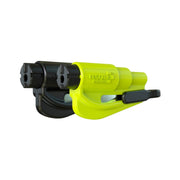 RESQME front view showing compact yellow rescue tool and clip for quick access