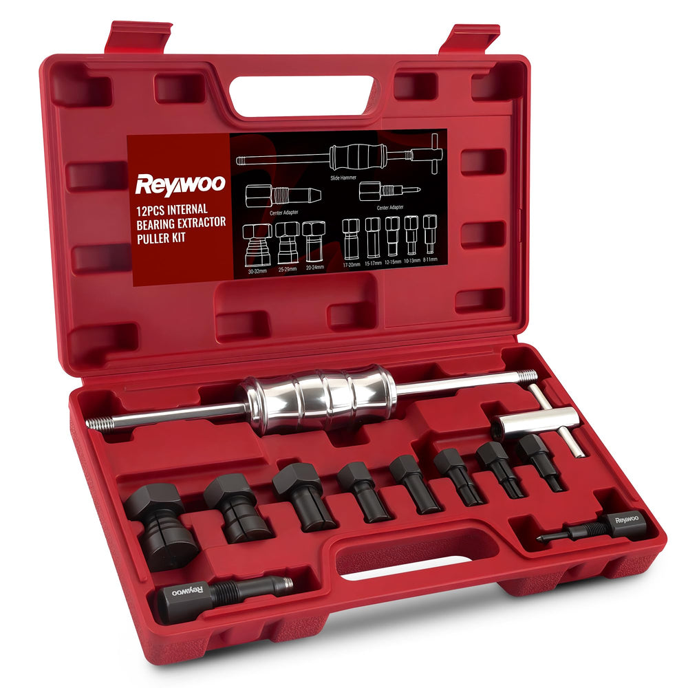 Reywoo front packaging of slide-hammer kit showing complete set and benefits