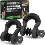 Rhino USA front view of 3/4" D ring shackles showing robust pair and packaging