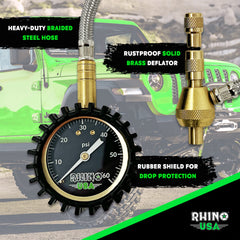 Rhino USA closeup of large 2-inch dial with glow markings, enhances visibility and precise readings