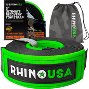 Rhino USA front view of tow strap showing full length and heavy-duty webbing benefit