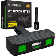 Rhino USA front view showing compact hitch step and universal fit benefit