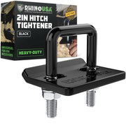 Rhino USA Hitch Tightener front view shows compact anti-rattle clamp and stability benefits