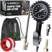 Rhino USA inflator front view showing gauge and fittings for accurate readings