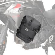 Rhinowalk front view showing waterproof crash bar bag and compact storage benefit