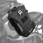 Rhinowalk front profile crash bar bag showing secure mounting and compact storage