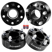 Richeer front view of 2-inch hubcentric wheel spacers showing kit benefits and hardware