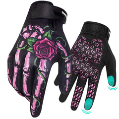 RIGWARL front view pink skeleton gloves showing full-finger protection and style