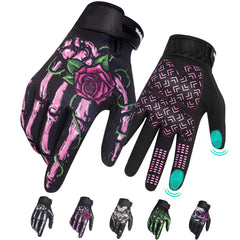 RIGWARL pink skeleton gloves front view showing full-finger protection and stylish design