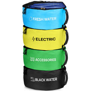 RINBOU front view of four color-coded storage bags showing organized gear benefits