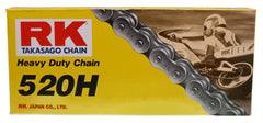 RK Racing Chain front packaging showing 120-link kit and clip link, durable drivetrain benefit