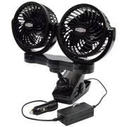 RoadPro dual fan front view showing adjustable heads and compact design for improved airflow