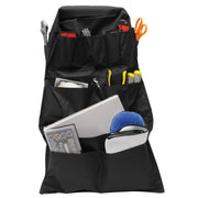 RoadPro seat-back organizer front view showing 14 pockets and black finish for neat storage