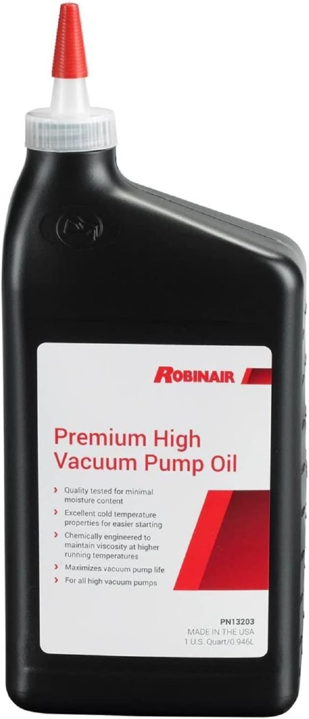 Robinair 13203 front label showing bottle and product details for reliable vacuum performance