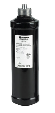 Robinair 34724 front view showing spin-on filter-drier, highlights quick replacement