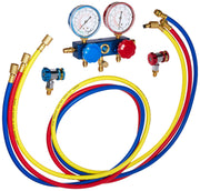 Robinair 49134A front view showing manifold gauges and compact case for organized storage