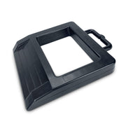 ROBLOK front view showing chock shape and dimensions for secure stopping